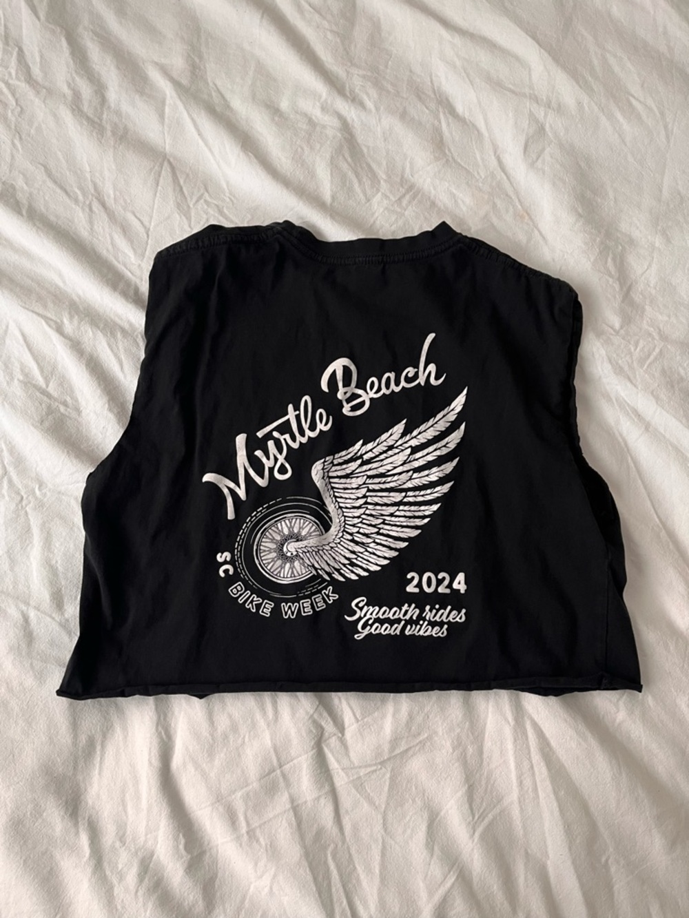 Women’s Myrtle Beach bike week cropped muscle tee black. motorcycle, sleeveless